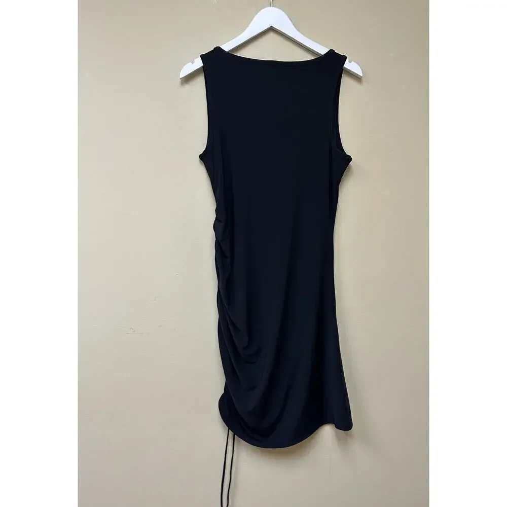 Express Black Jersey Ruched Tie Hem Sleeveless y2k Bodycon Dress Size L